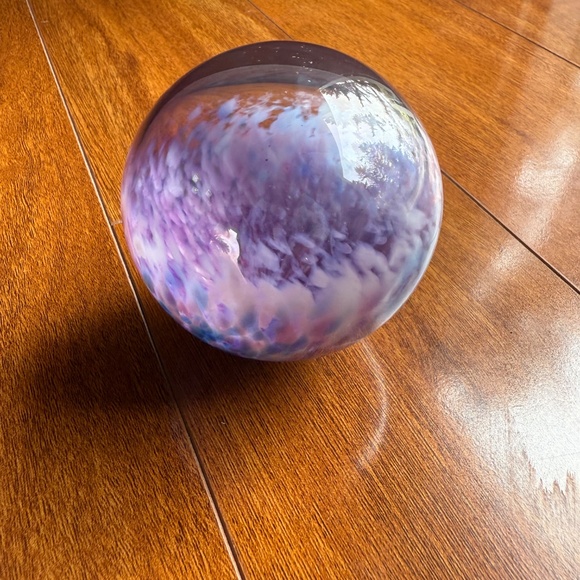 Glass Round Ball Sphere Blue Purple Pattern 3” Art Glass Pretty Unique Decor. - Picture 7 of 9
